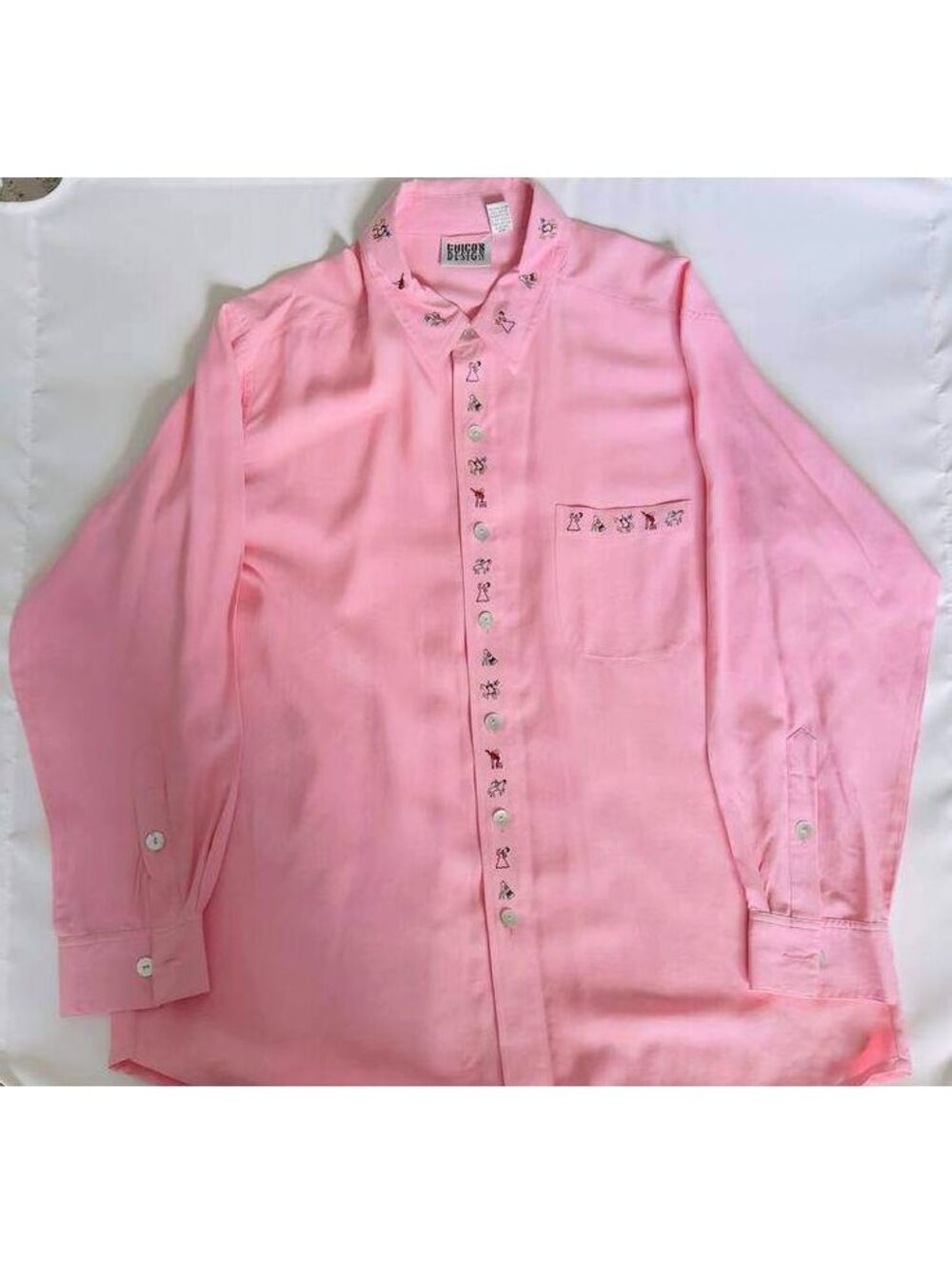 Vintage Chico’s Design Men’s Pink 100% Silk Embroidered Shirt
